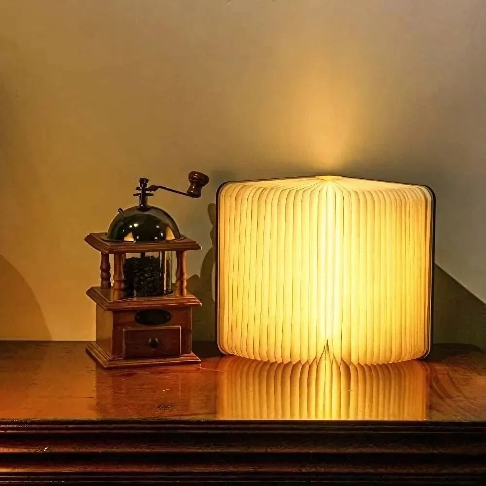 Opvouwbare Boeklamp Met Hout En Papier Voor Creatieve En Draagbare Sfeerverlichting