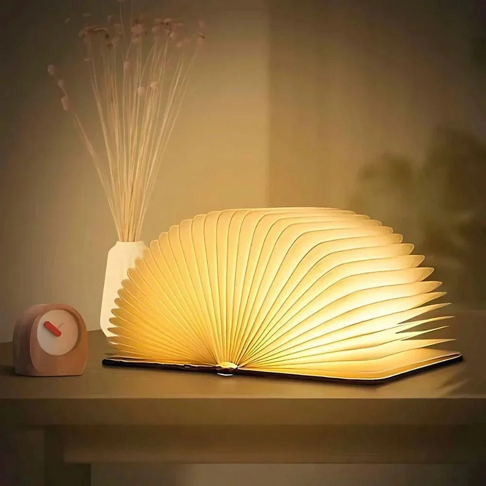 Opvouwbare Boeklamp Met Hout En Papier Voor Creatieve En Draagbare Sfeerverlichting