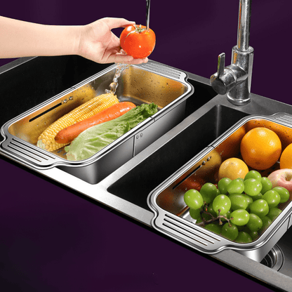 SinkFlex Mandje – Verstelbare RVS Afgietmand voor Spoelbakken en Keukencomfort
