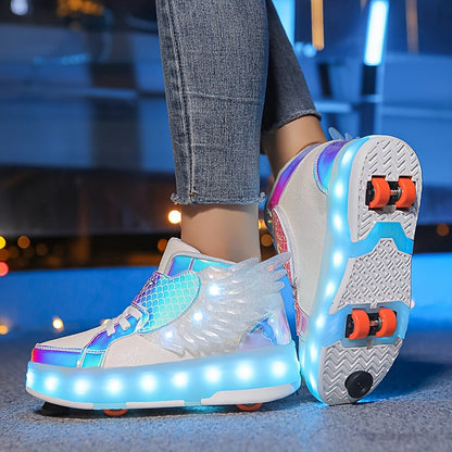 LED Rolschaats Sneakers Met Vleugeldetail En USB Oplaadbare Verlichting