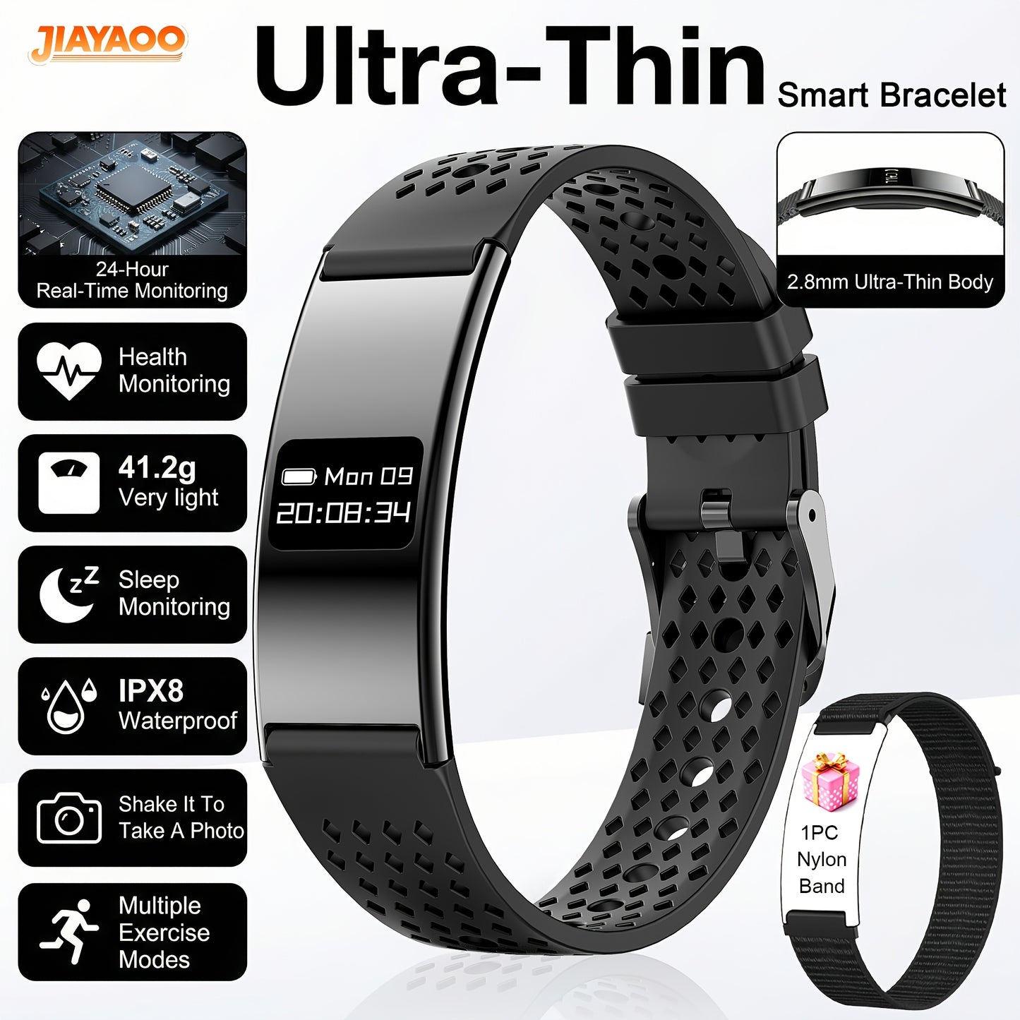 Ultradunne Smartwatch met 2,8 mm Behuizing, IPX8 Waterbestendigheid en Multifunctionele Gezondheidsfuncties