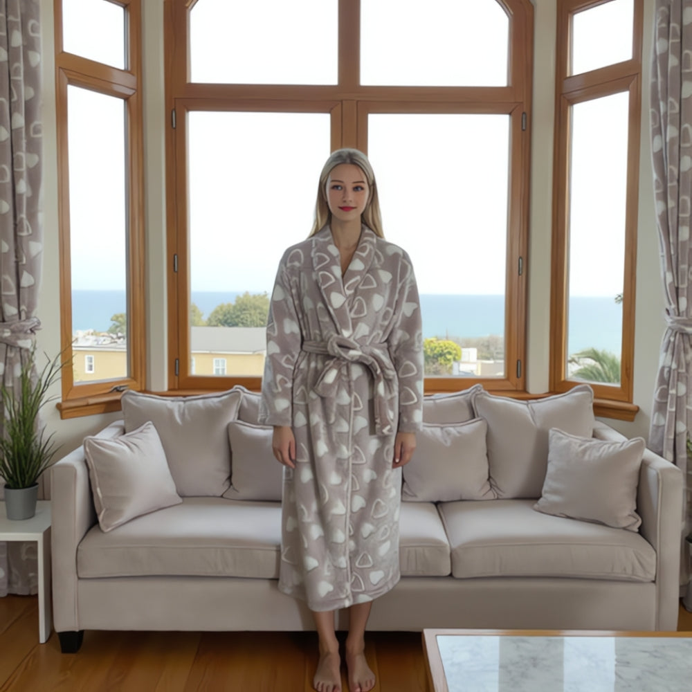 Luxe Flanellen Fleece Badjas met Sjaalkraag en Ceintuur