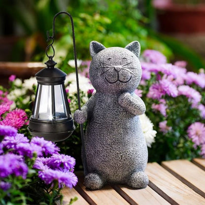 Solar Tuinlantaarn met Kattenfiguur en Warme LED Verlichting