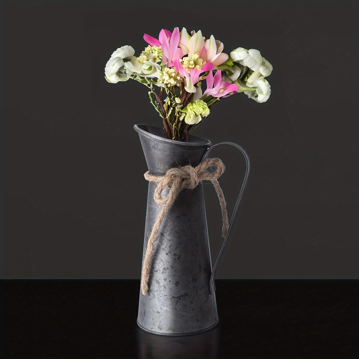 Vintage metalen pichervazen – set van 2 gegalvaniseerde vazen met handvatten voor droogbloemen en landelijke decoratie