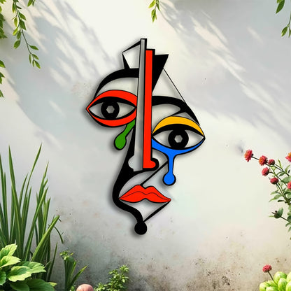 FaceForm Metalen Wandkunst – Picasso-Geïnspireerd Kubusgezicht in Abstracte Kleuren