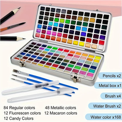 Vaste aquarelverfset – 50/100 kleuren in metalen doos voor professioneel en creatief gebruik