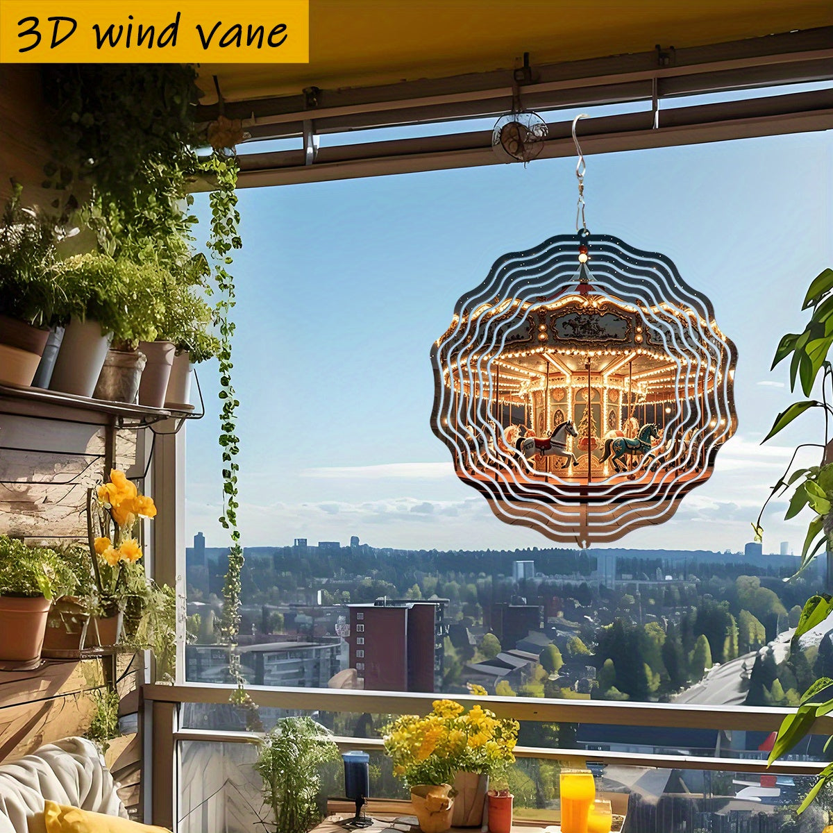 3D Roterende Carrousel Windspinner met Haak