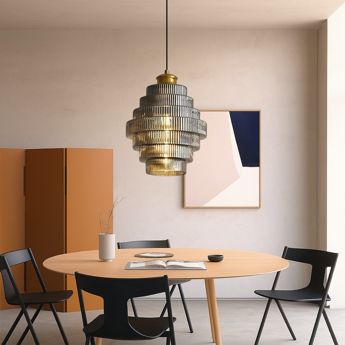 Glazen Hanglamp Met Gelaagde Vorm En Zachte LED Verlichting