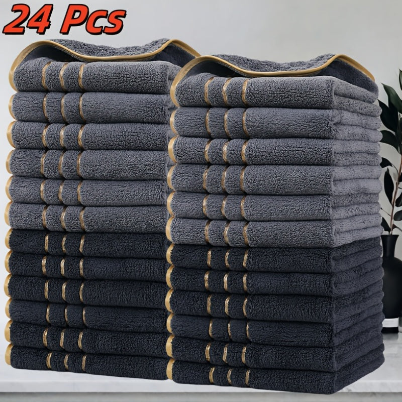 GoldStripe Microvezelset – 24 Vierkante Vintage Handdoeken met Gouden Strepen voor Badkamer en Keuken