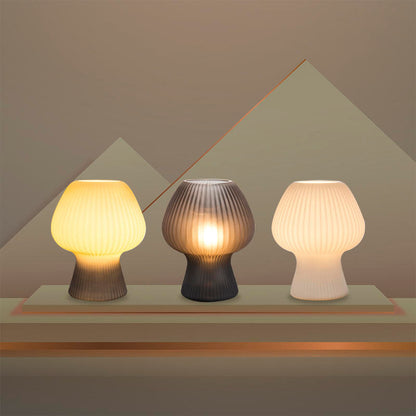 Glazen Paddenstoellamp Met Vintage Ribstructuur Voor Warme Rustige Sfeerverlichting