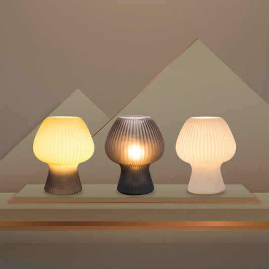 Glazen Paddenstoellamp Met Vintage Ribstructuur Voor Warme Rustige Sfeerverlichting