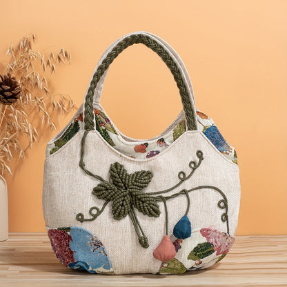 Boheemse Handgemaakte Handtas – Decoratieve Bloem Tote