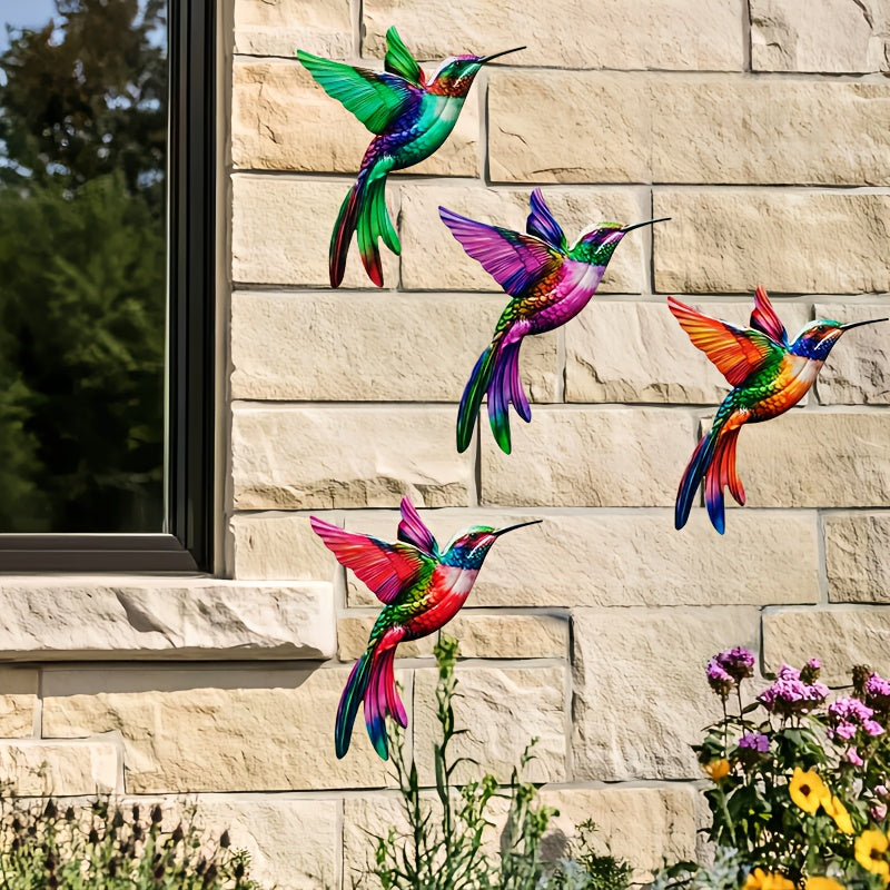 Kolibrie Wanddecoratie – 4 Stuks Metalen Set voor Binnen & Buiten