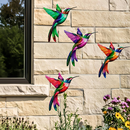 Kolibrie Wanddecoratie – 4 Stuks Metalen Set voor Binnen & Buiten