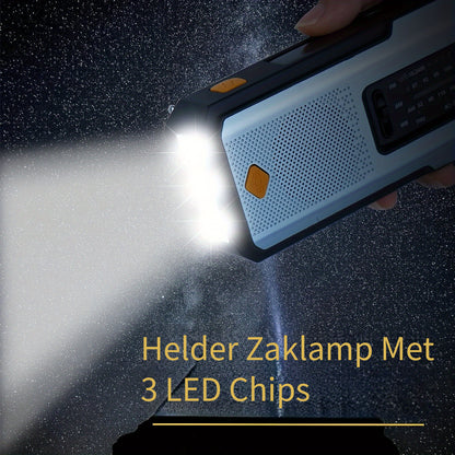 Draagbare Noodradio met Handzwengel, Zonnepaneel en LED‑Zaklamp