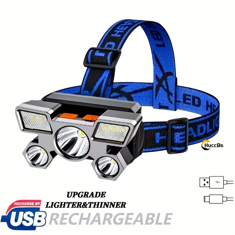 USB Oplaadbare Hoofdlamp met 5‑LED Werklicht