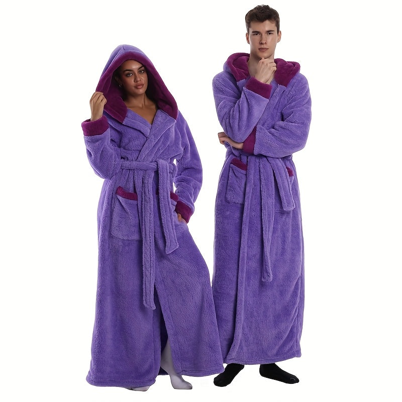 Extra Lange Unisex Badjas met Capuchon van Pluche Fleece voor Thuis en Reizen