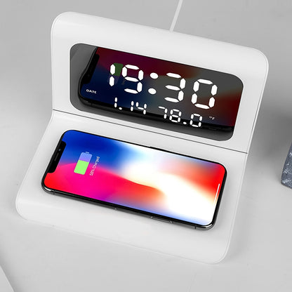 Multifunctioneel Draadloos Laadstation met LED Wekker – Voor Smartphone & Bureaugebruik