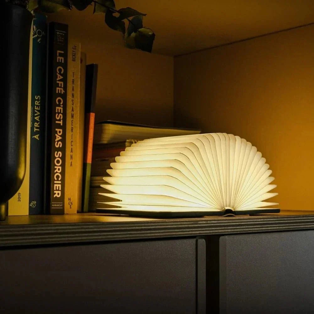 Opvouwbare Boeklamp Met Hout En Papier Voor Creatieve En Draagbare Sfeerverlichting