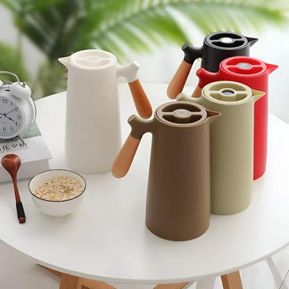 Geïsoleerde Karaf Met Houten Handvat En Dubbelwandige Constructie