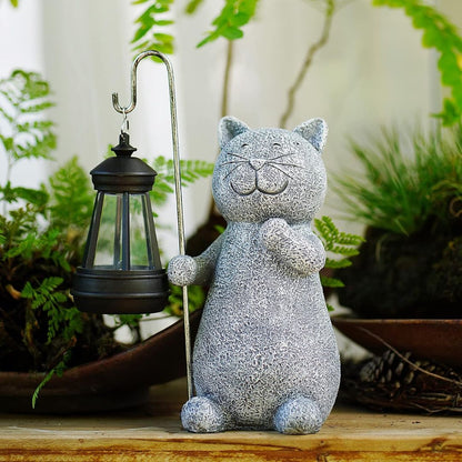 Solar Tuinlantaarn met Kattenfiguur en Warme LED Verlichting