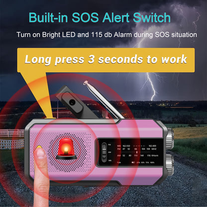 Draagbare Noodradio met Handzwengel, Zonnepaneel en LED‑Zaklamp