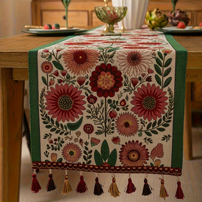 Boho tafelloper – geborduurd polyester doek van 121.92 cm voor koffietafel, kast en feestdecoratie