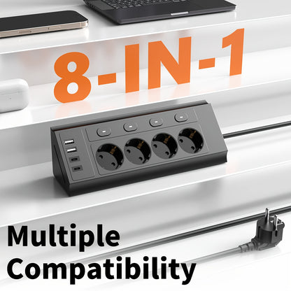 8‑in‑1 EU Stekkerdoos met USB & Type‑C