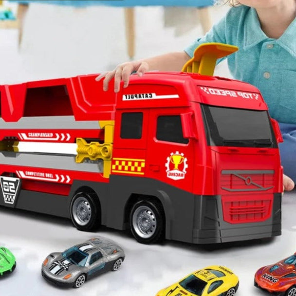 Speelgoed Vrachtwagen met Uitschuifbare Racebaan en 6 Auto's