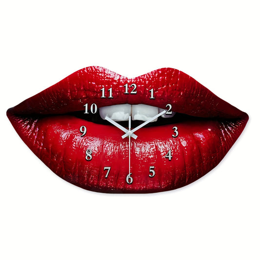 Rode lippen wandklok – 16-inch stille quartz klok met glanzend design voor woonkamer, slaapkamer of Valentijnsdecoratie