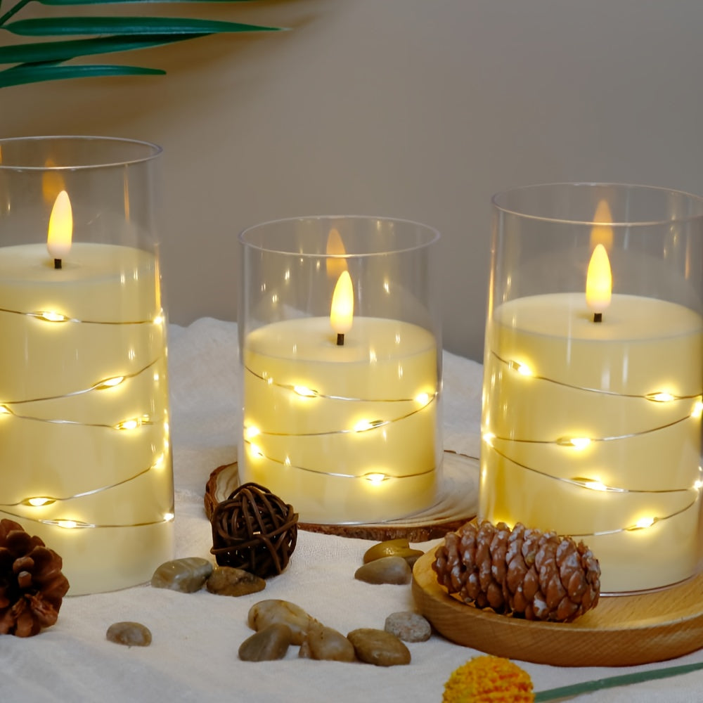 Vlamloze LED-kaarsen – 3 stuks met 3D-lont, afstandsbediening en timer voor sfeervolle decoratie