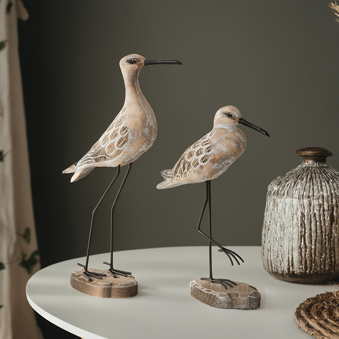 Vintage houten zeevogels – 2 stuks oceaan-thema meeuwornamenten voor woonkamer en kerstdecoratie