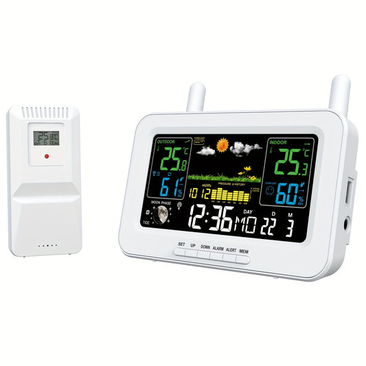 WFV Multifunctionele Atoomklok – Kleurenscherm met Kalender, Weersvoorspelling & USB-oplaadfunctie