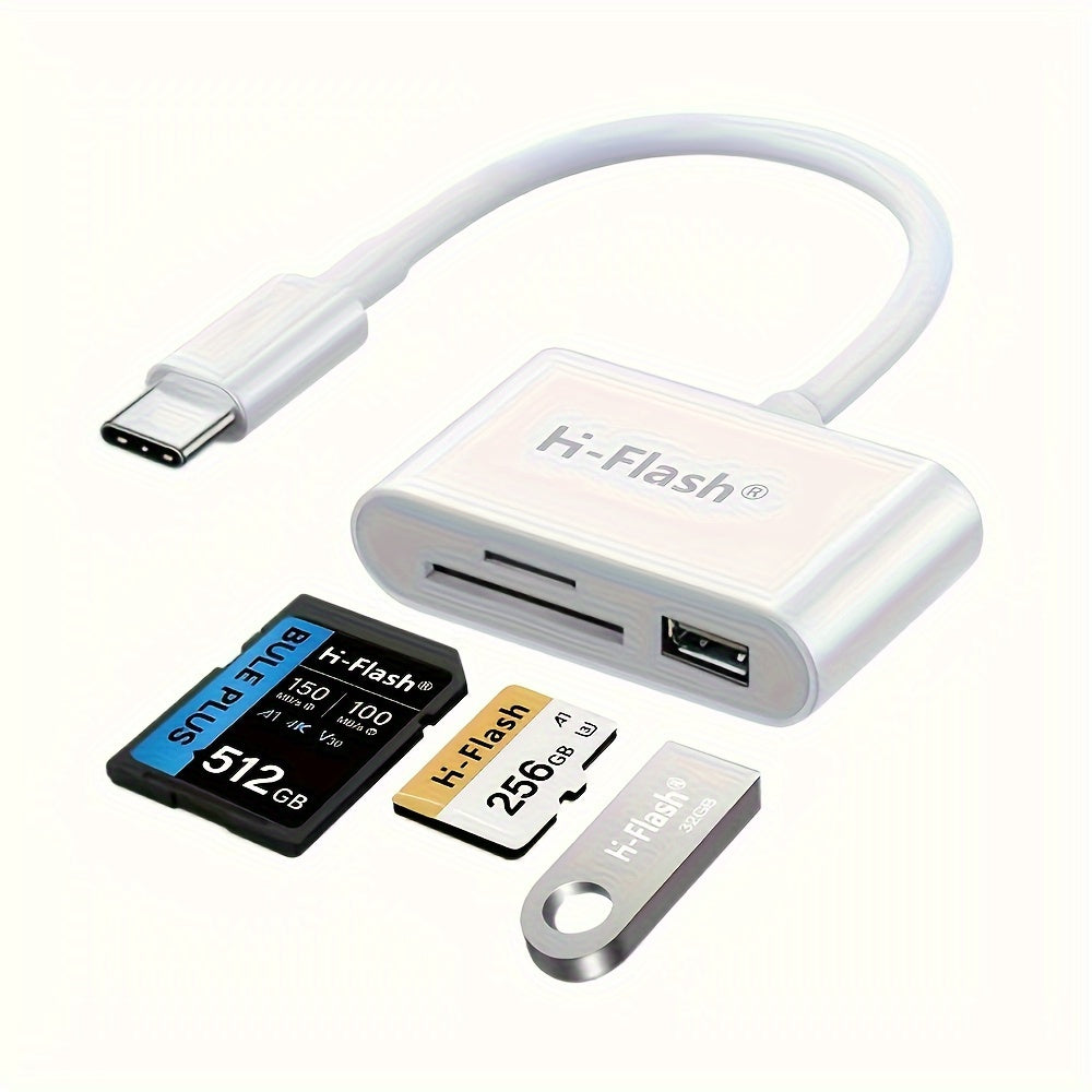 H-Flash 3-in-1 USB-C Kaartlezer – Compacte Gegevensoverdracht voor SD en Micro SD