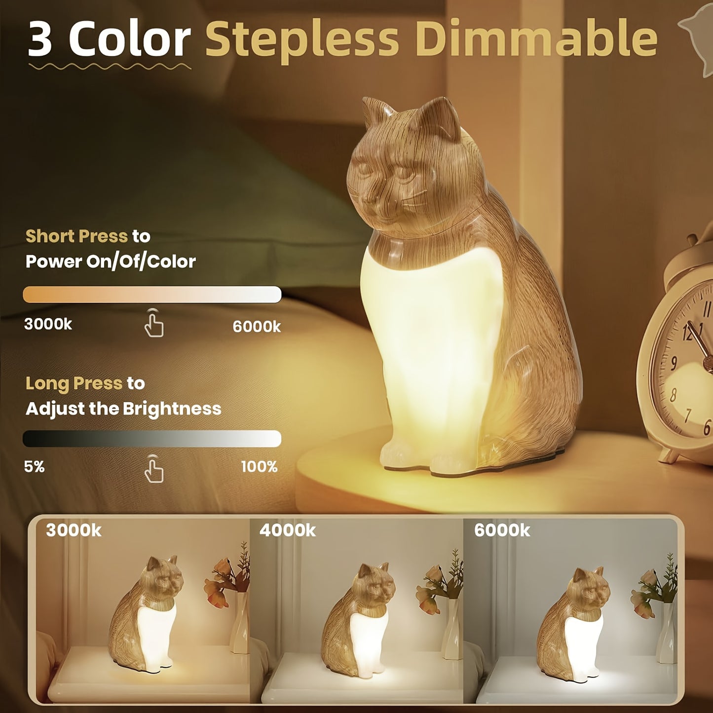 Schattig Katten Nachtlampje met Touch‑Bediening
