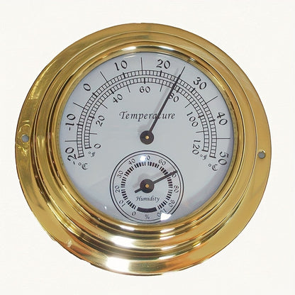 ThermoBrass Wandmeter – Elegante 2-in-1 Temperatuur- & Vochtigheidsmeter met Messing Afwerking