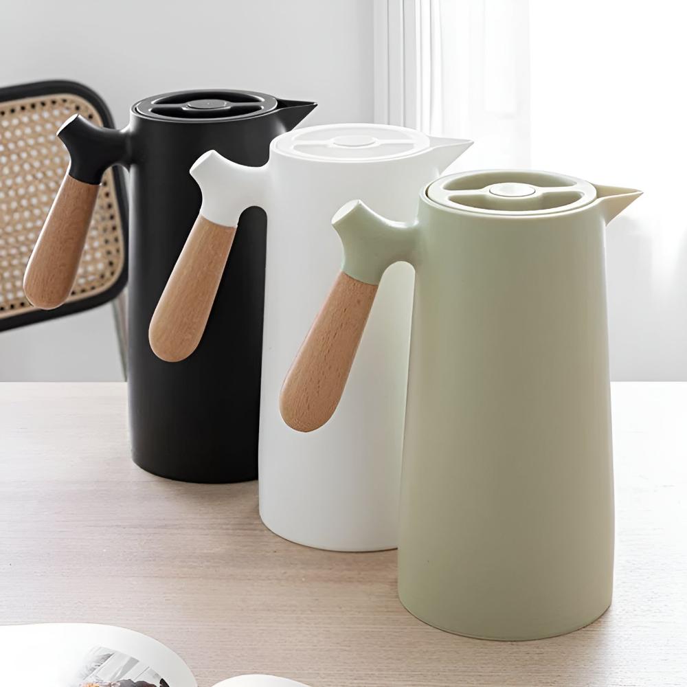 Geïsoleerde Karaf Met Houten Handvat En Dubbelwandige Constructie