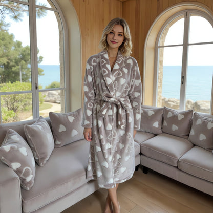 Luxe Flanellen Fleece Badjas met Sjaalkraag en Ceintuur