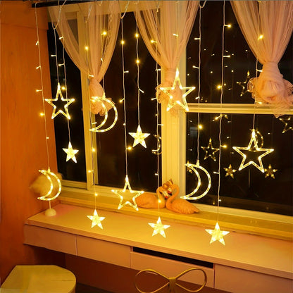 LED lichtslinger – sterren & maan decoratie met 8 knippermodi, warm wit en meerkleurig, batterij-aangedreven voor feestelijke sfeer
