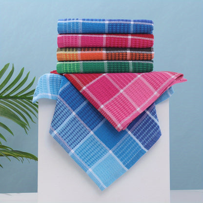 PlaidWipe Keukendoekenset – 6/12 Stuks Langwerpige Wafeldoeken van Katoenmix met Kleurrijk Ruitpatroon