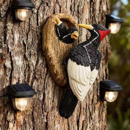 WoodpeckNest Sculptuur – Realistische Specht Vogelbeeld voor Tuin & Veranda