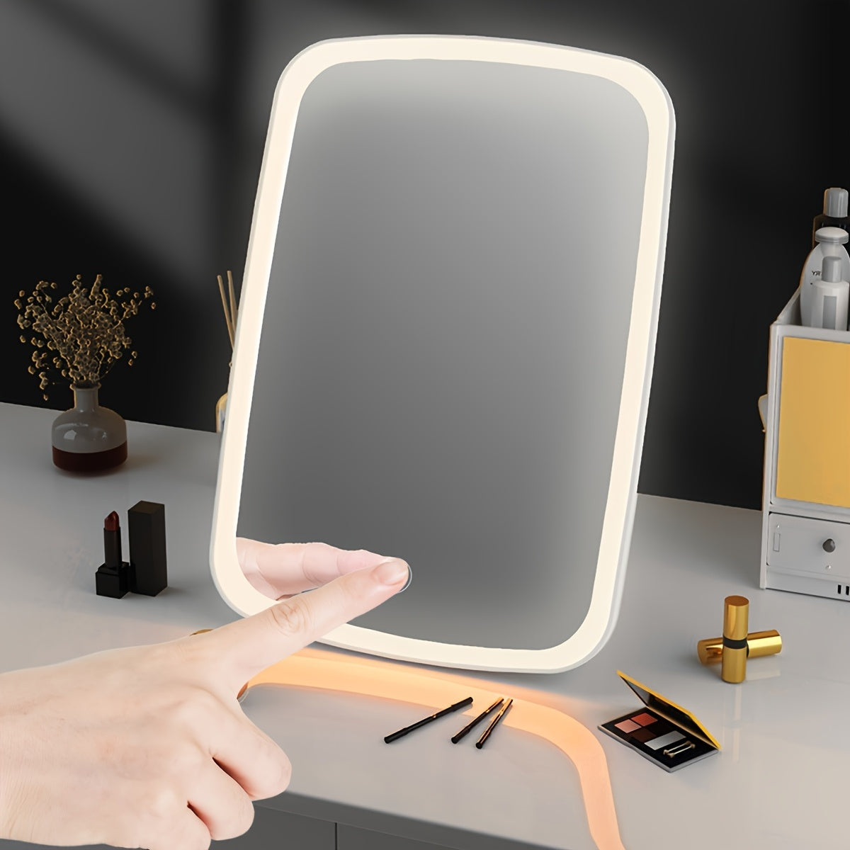 Draagbare LED Make-up Spiegel – Touch Control met 3 Verlichtingsmodi voor Reizen & Dagelijks Gebruik