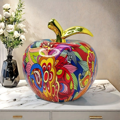 Appel sculptuur – kleurrijk handbeschilderd kunstobject van hars voor tafeldecoratie en feestelijk cadeaugebruik