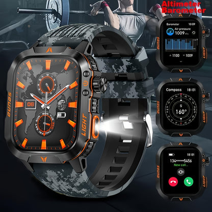 Outdoor Smartwatch met LED Zaklamp – Tactisch Sporthorloge met Hoogtemeter en Kompas