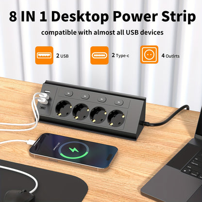 8‑in‑1 EU Stekkerdoos met USB & Type‑C