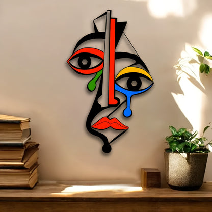 FaceForm Metalen Wandkunst – Picasso-Geïnspireerd Kubusgezicht in Abstracte Kleuren