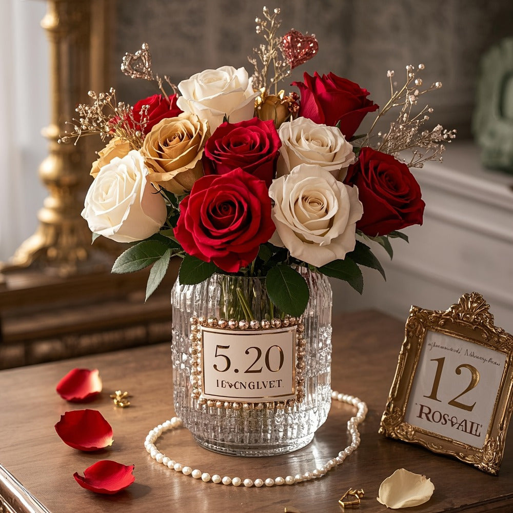 Kunstmatig rozenboeket – 24 stuks zijden rozen met lange steel voor feestelijke tafeldecoratie en cadeaugebruik