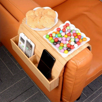 Bamboe sofa armleuning dienblad – opvouwbaar met bekerhouder, klassiek design voor dranken en snacks