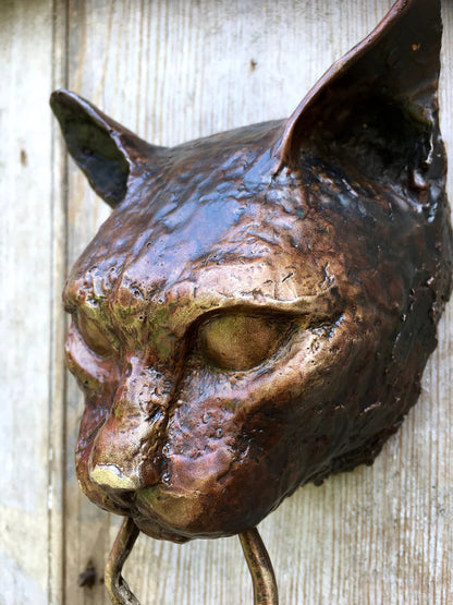 Bronzen Deurklopper met Katmotief en Beweegbare Muis voor Wanddecoratie