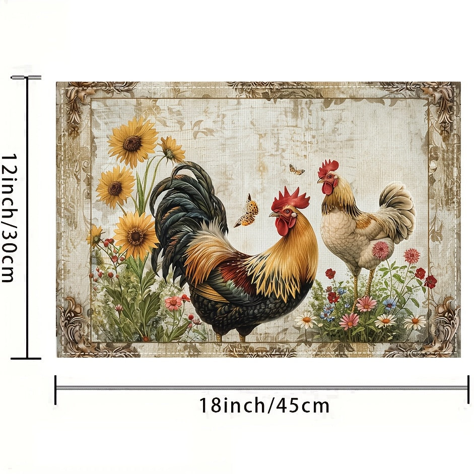 Boerderij Placemats Set – Kippen & Bloemen – Wasbaar